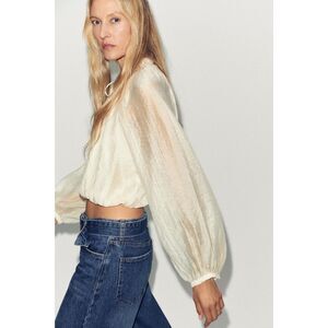 ZARA Flowy Balloon Blouse – Size S – Ecru – NWT